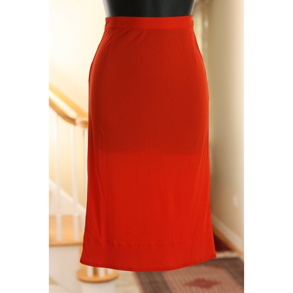 PRADA Solid Red-Orange Semi Sheer Pencil Skirt